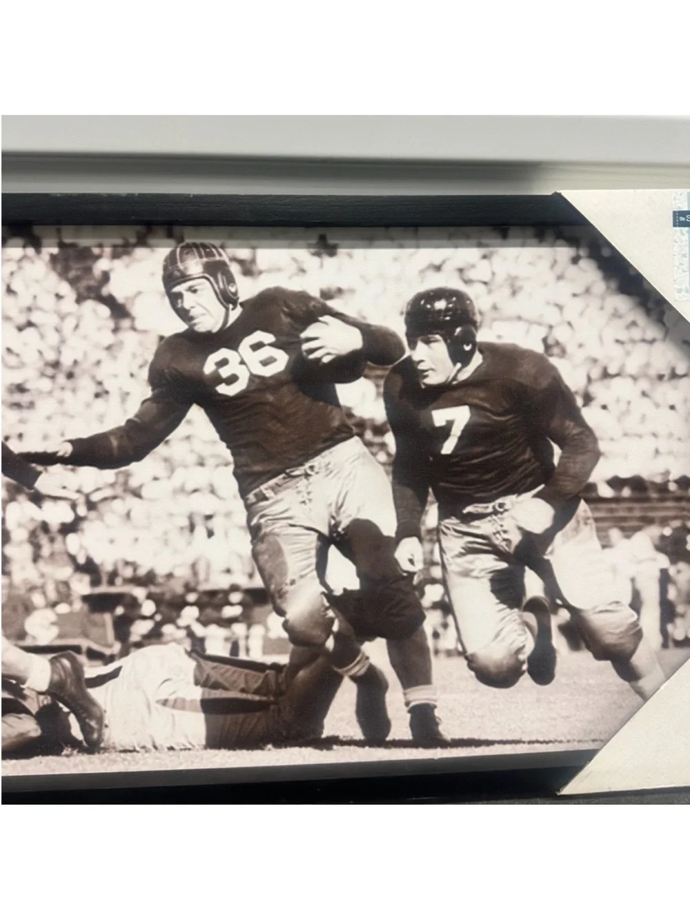 Vintage Football Wall Art Black & White Framed Canvas | 33” x 14” Sports Decor